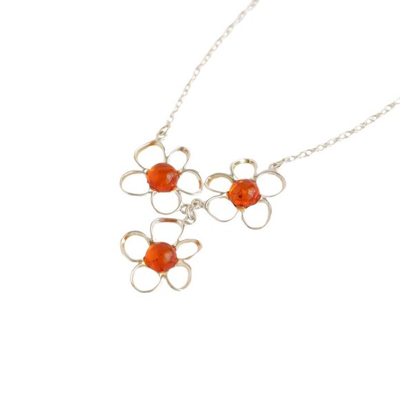 Baltic Amber Three Daisy Chain Necklace in 925 Sterling Silver - Picture 2 of 6
